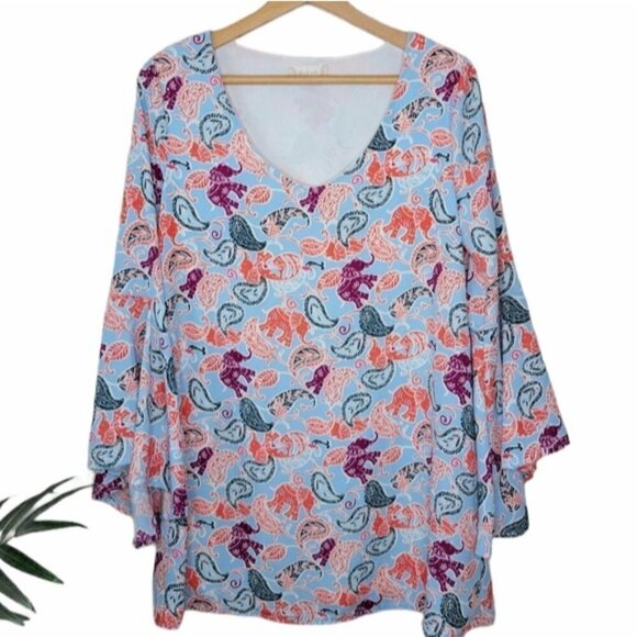 Altar'd State | Colorful Elephant Flared Sleeve Tunic - Picture 1 of 7